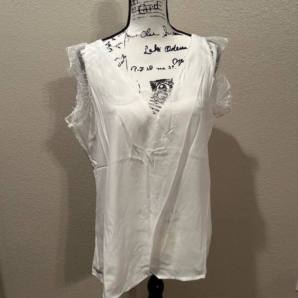 Lace front open back white silk top sz L - Picture 1 of 5